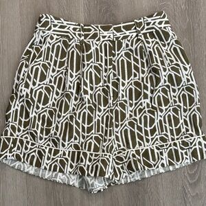 Diane Von Furstenberg Olive Green & White Geometric High-Rise Shorts